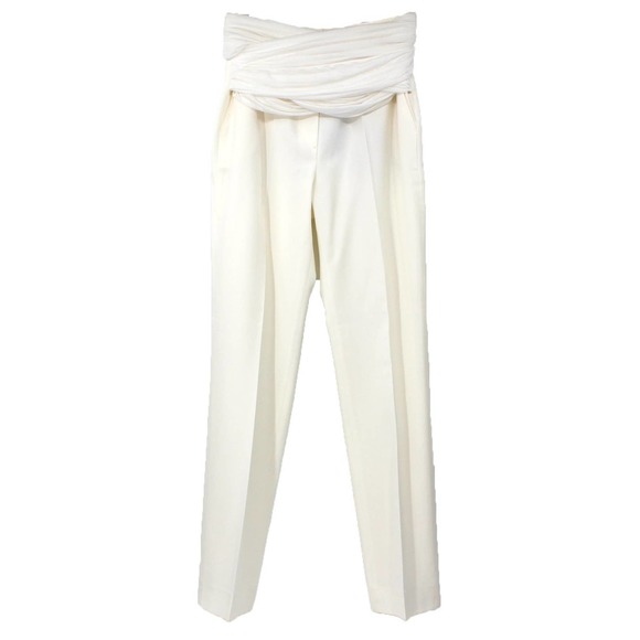 Burberry Optic White Sash Waist Trousers 8 NEW Wool Pleated 40 - Picture 2 of 8
